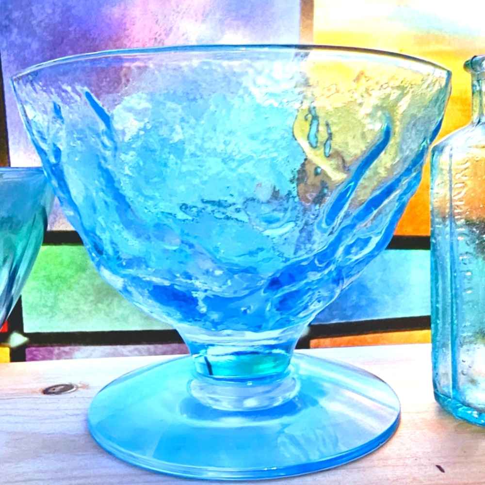 Anchor Hocking LIDO MILANO Aqua Blue Turquoise Footed Pedestal Sherbet Goblet